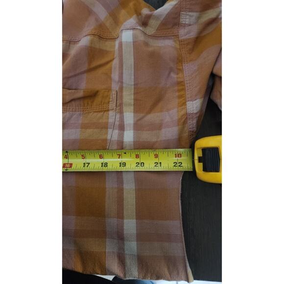 PrAna Deryn Champagne Plaid Roll Tab Sleeve Dress Large Active Camping Outdoors - Picture 4 of 16